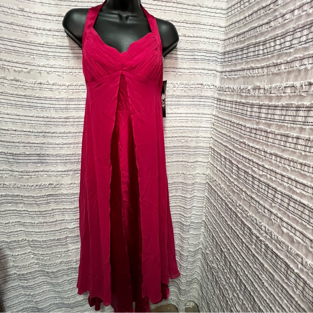 Donna Ricco Pink 100% Silk Halter Dress formal maxi Barbie core flowing ruched 6 - Picture 5 of 9